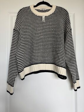 NWT MADEWELL Textured-Stitch Crewneck Sweater 100% Cotton, Ivory Black Stripe L